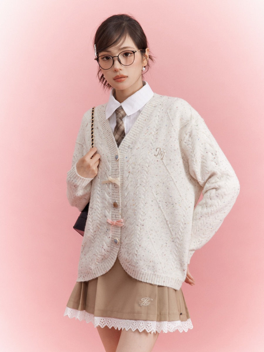 Autumn New Lazy Wind Color Mottled Long-Sleeved Knitted Cardigan Sweater Gentle Korean Coat - Jam Garden