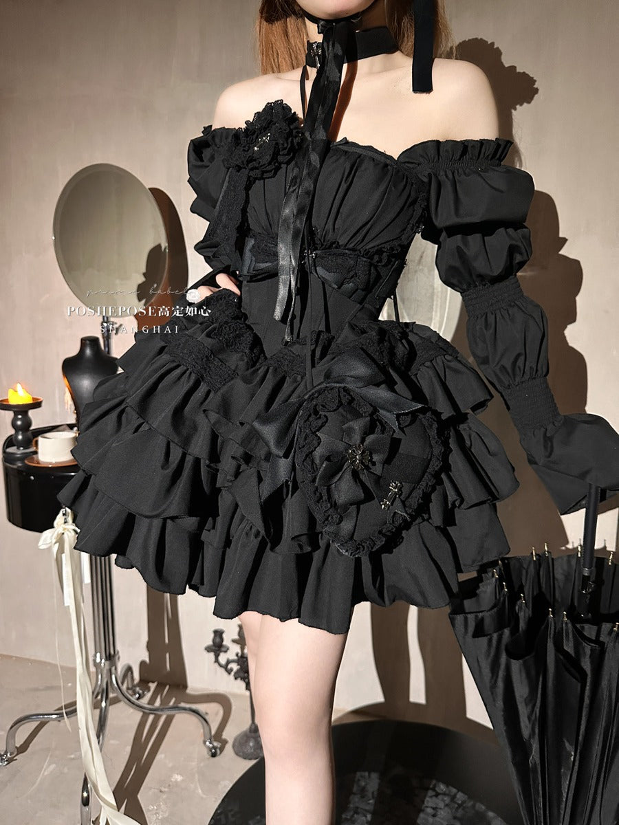 Lolita-Style Black Cross Handmade Eggshell Princess Dress