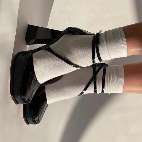 Black platform high heel sandals