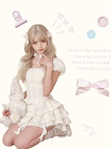 Serendipity [Swan Dreamland] Sweet and Cute White Top Skirt Set