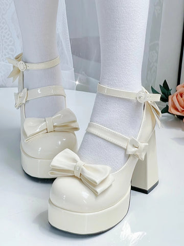 Lolita original bowknot thick heel high heels