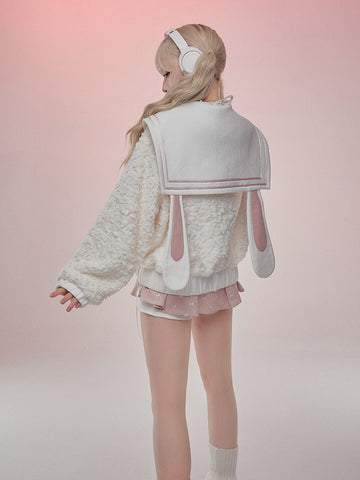 Girly Coconut White Plush Jacket + Top + Pink Skirt