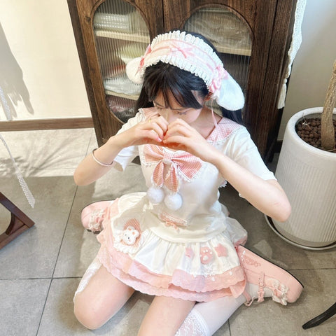 Special navy collar short sleeves sweet and cute rabbit ears suit