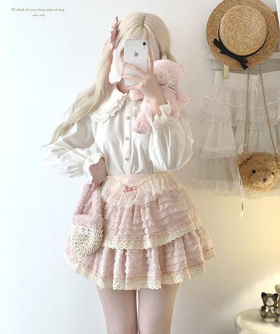 sleepingdoll Cake Layered Lace Retro High Waist Skirt