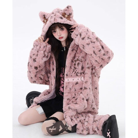 Women's winter cute ears lamb wool coat