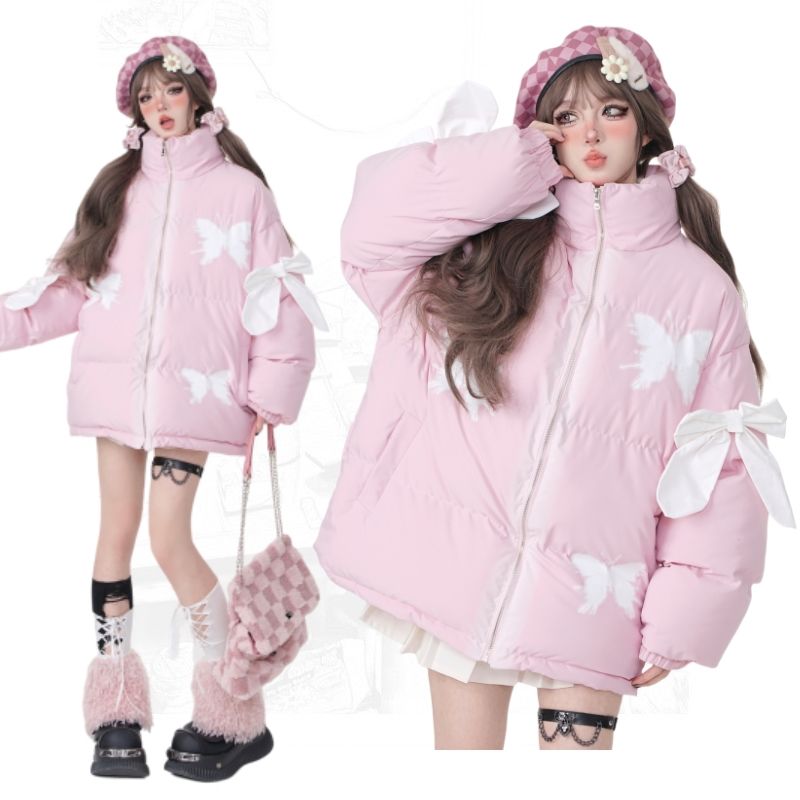 Sweet and cute bow-knot girl cotton coat