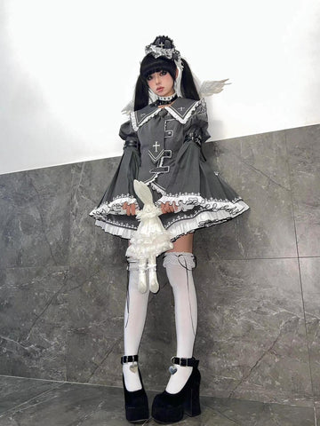 Autumn and winter gothic lolita lotus leaf collar suit