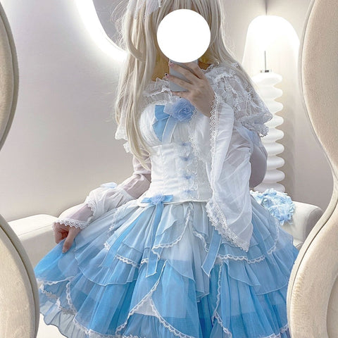 Original lolita blue and white gradient dress