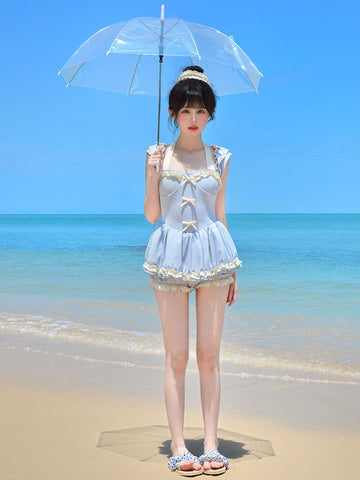 Cute bow-knot whitening student one-piece swimsuit