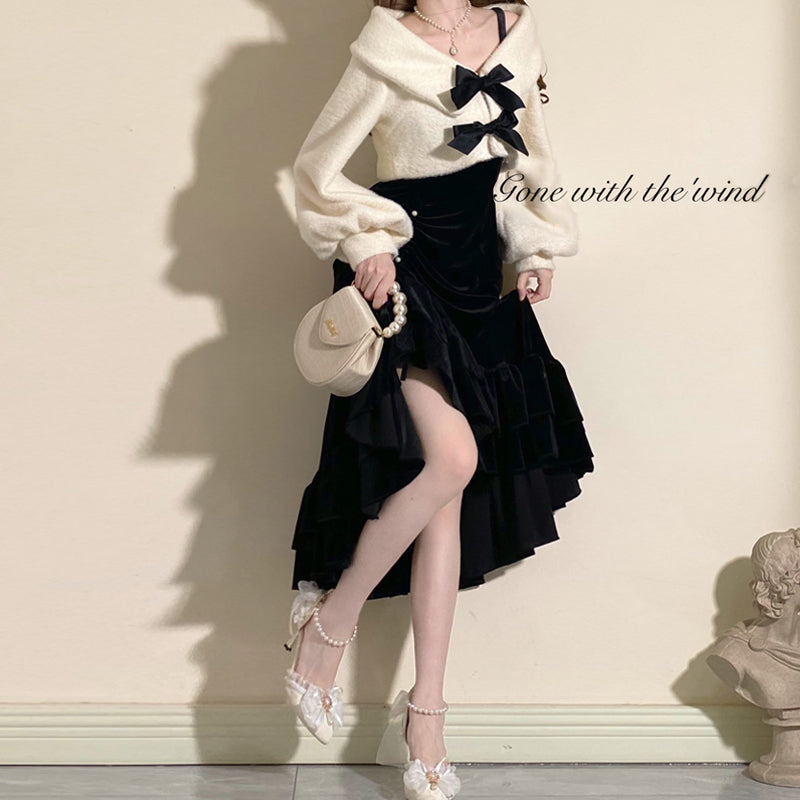 Japanese Lolita Elegant Lady Bow Fishtail Dress Suit