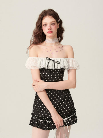 Dolly baby Black off-the-shoulder polka dot dress