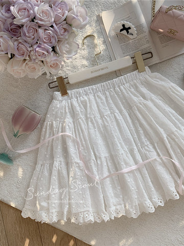 Girls lace vintage doll-feel puffy skirt