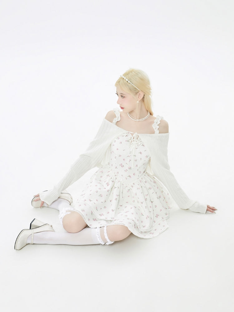 Pure Desire Princess Puffy Suspender Short Skirt Summer First Love Floral Waist Slim A-Line Dress - Jam Garden