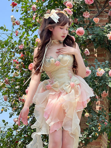 [Peach Snow Mountain] Romantic Girl Slim Dress in Spring and Summer - Jam Garden