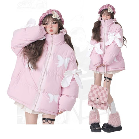 Sweet and cute bow-knot girl cotton coat