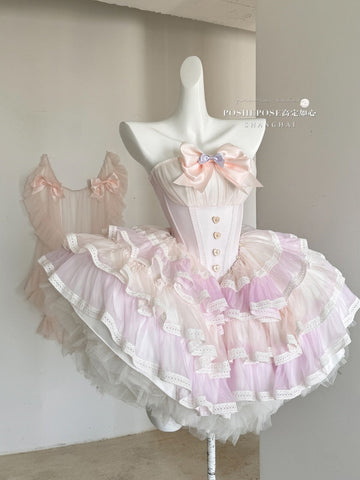 POSHEPOSE pink bow skirt suit