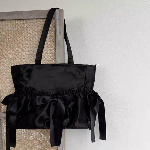New satin ballerina style pleated bow shoulder bag