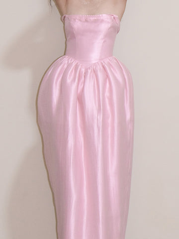Pink tulip bud suspender dress