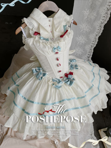 POSHEPOSE Cute big cake blue and white dress