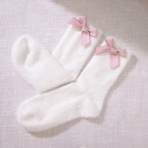 Gentle and sweet pink bow warm calf socks