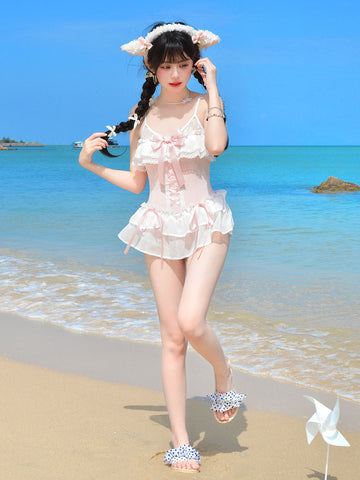 Sweet bow student slim one-piece swimsuit