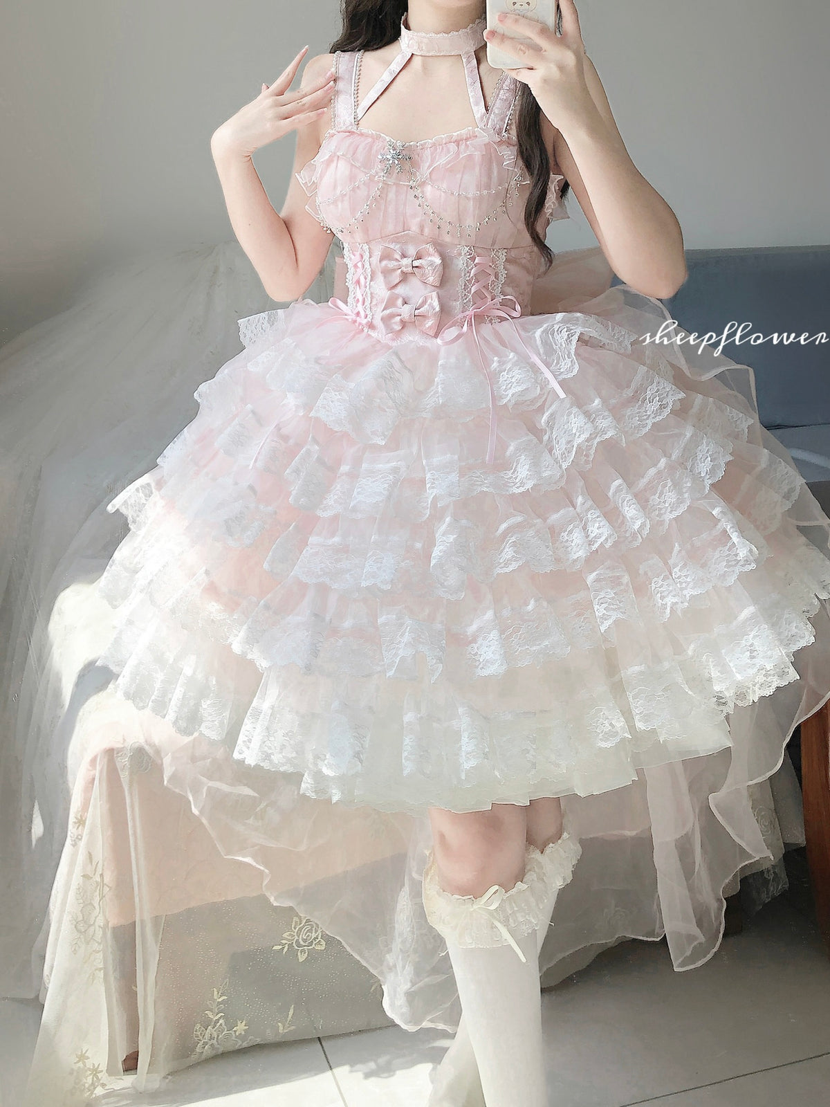 Lolita White Pink Layered Cake Skirt Cute And Sweet