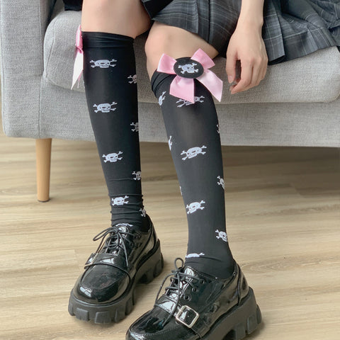 Japanese Lolita Skull Black Leg Socks Stockings - Jam Garden