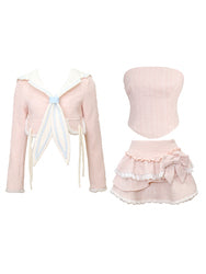 [Milk Bunny] Pink Little Fragrance Pretty Top Skirt Set