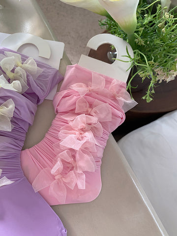 Handmade Niche Girl Heart Bow Knee Socks Preppy Girl Lolita Stockings Princess - Jam Garden
