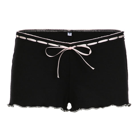 Home girl lace stitching bow tie low waist shorts