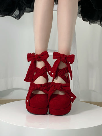 [Miss Doll] Vintage Doll Sense Bow Tie Round Head Thick Bottom Lolita Shoes