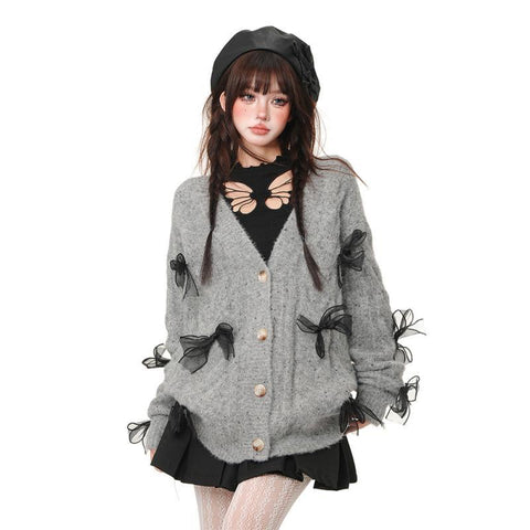 kellykitty gray island bow cardigan