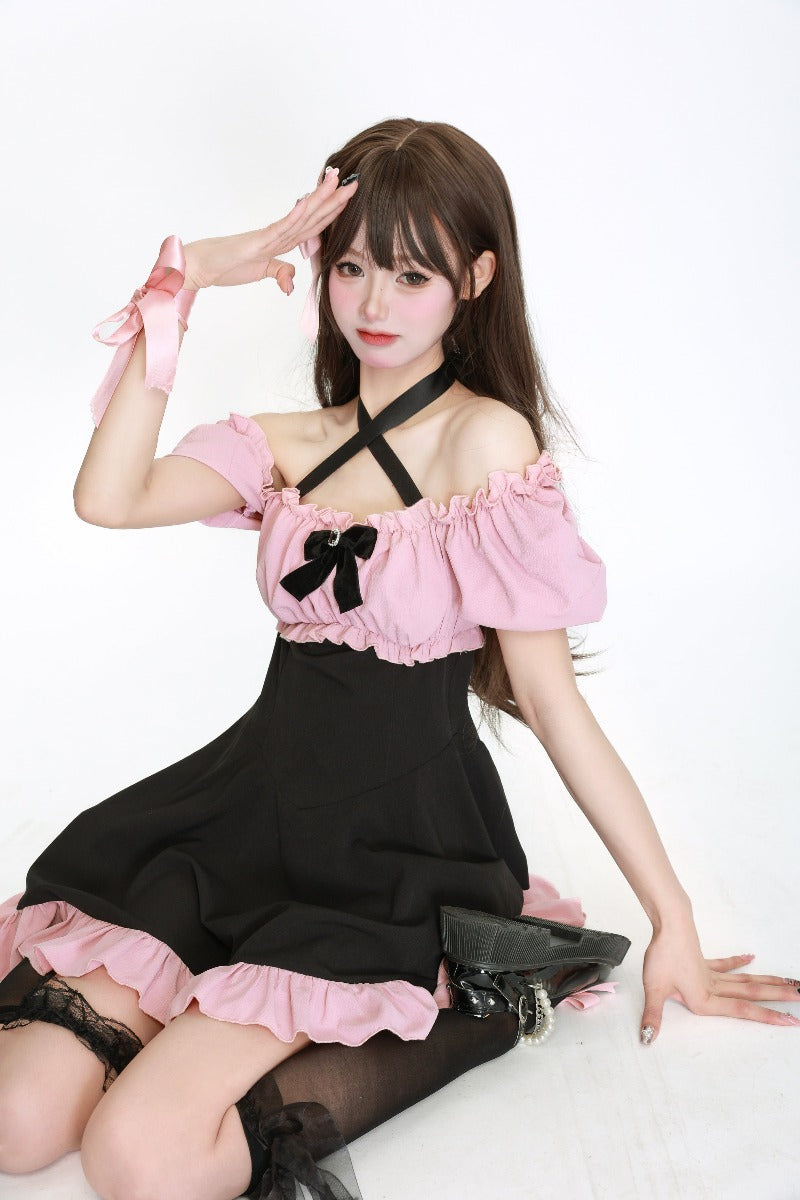 Sweet Style Black And Pink Girly Dress - Jam Garden