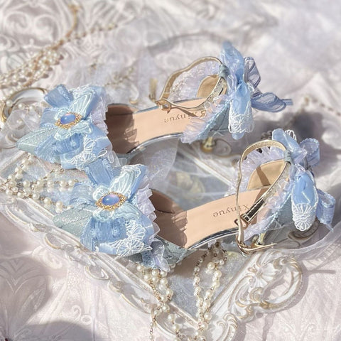 Lolita shoes handmade light blue lo shoes Lolita high heels