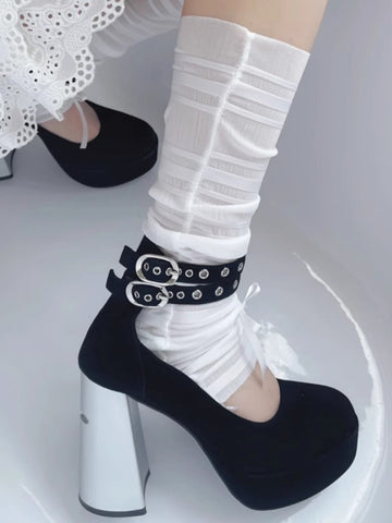 Black cross platform high heels