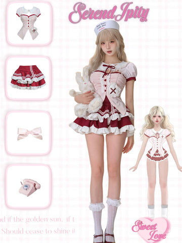 Serendipity Doll series emergency sweetheart top + splicing skirt