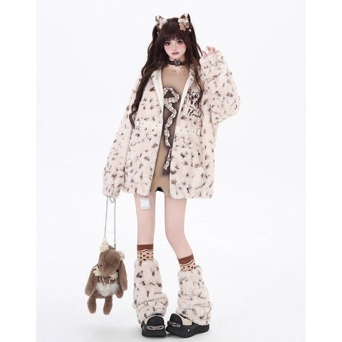 Women's winter cute ears lamb wool coat