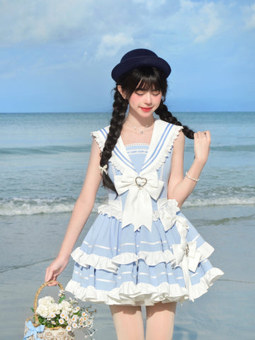 Summer navy style dark blue youth dress