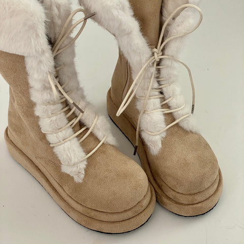 Plush Thick-soled Plus Fleece Warm Mid-calf Boots