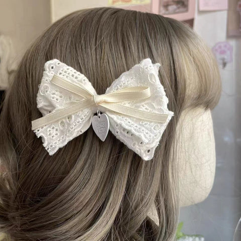 Sweet Lace Bow Heart Pendant Hairpin