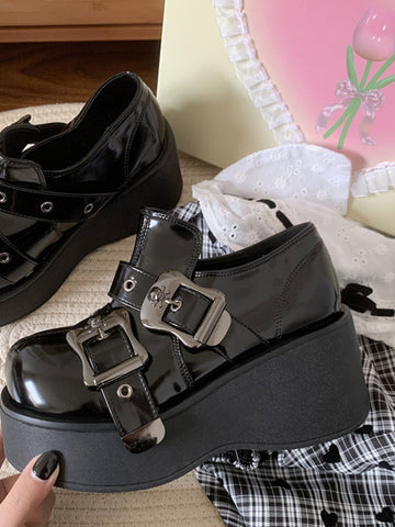 Dark punk round toe Mary Jane shoes for women