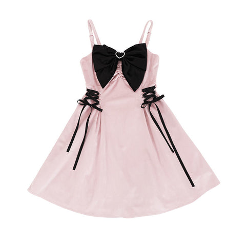 Sweet and spicy light lo big bow velvet JSK suspender skirt