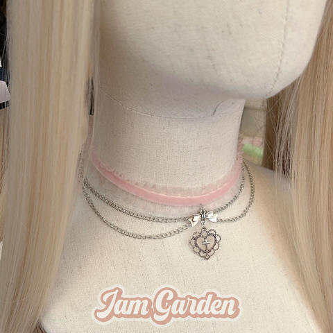 Gothic Lace Rhinestone Chain Choker Necklace - Jam Garden