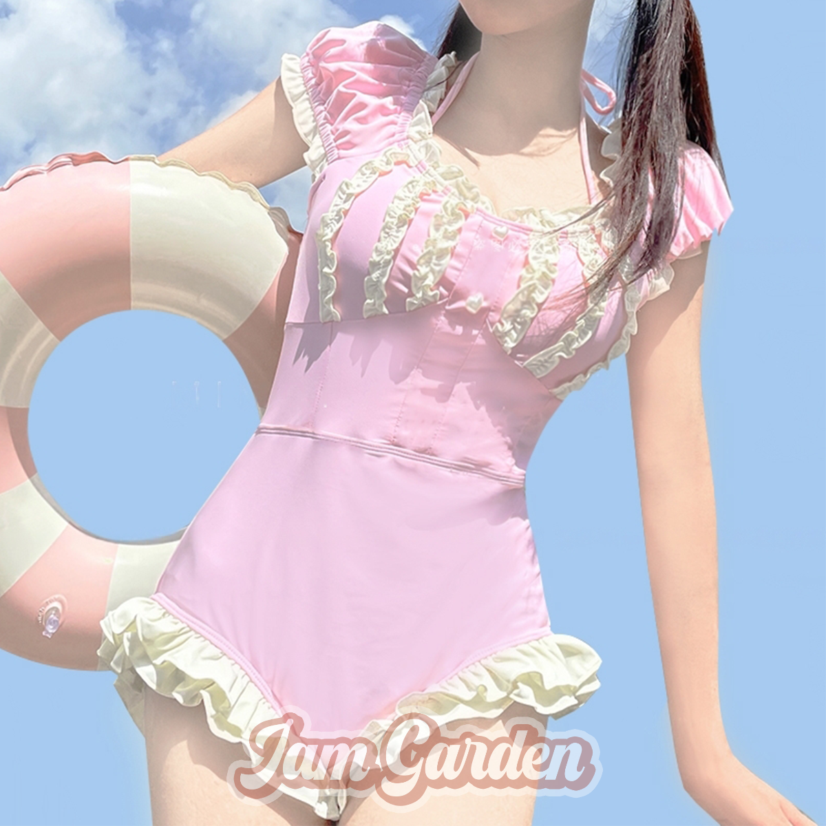 Soft Girl Lolita Short Sleeve Cute Swimsuit - Jam Garden