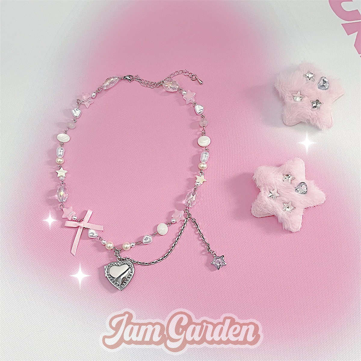 Heart Pearl Bow Necklace Clavicle Chain - Jam Garden