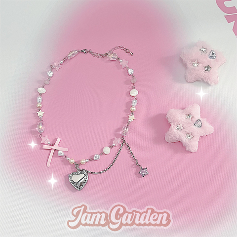 Heart Pearl Bow Necklace Clavicle Chain - Jam Garden