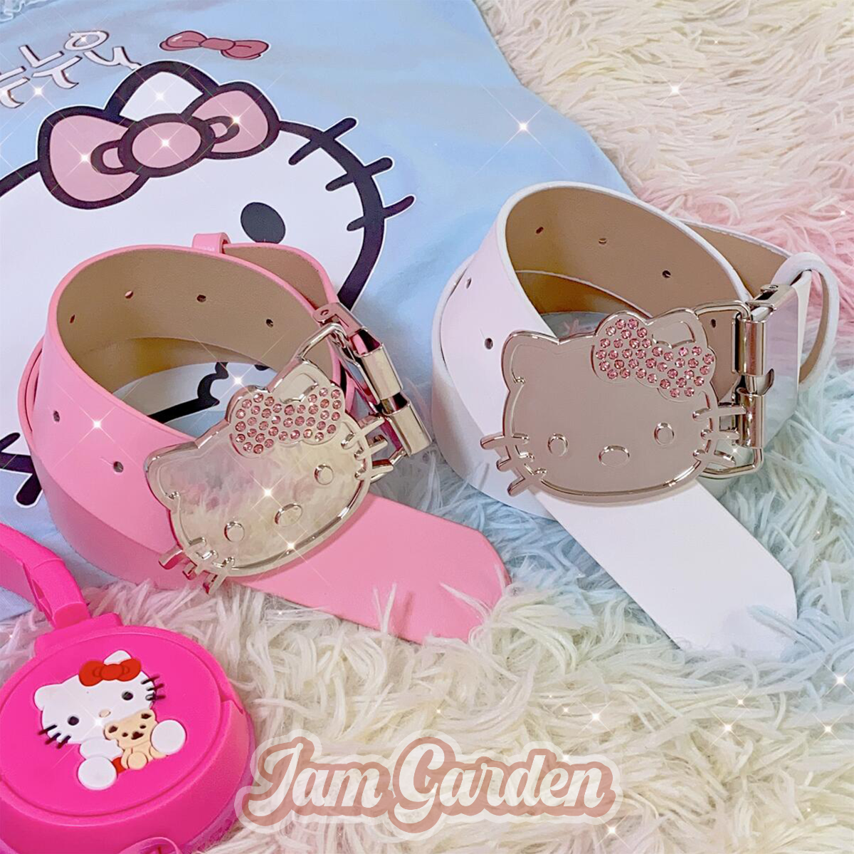 Handmade Cat Head Y2K Rhinestone Pink Belt - Jam Garden