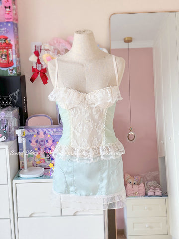 Lace Camisole & Polka Dot Low-Rise A-Line Miniskirt for Women