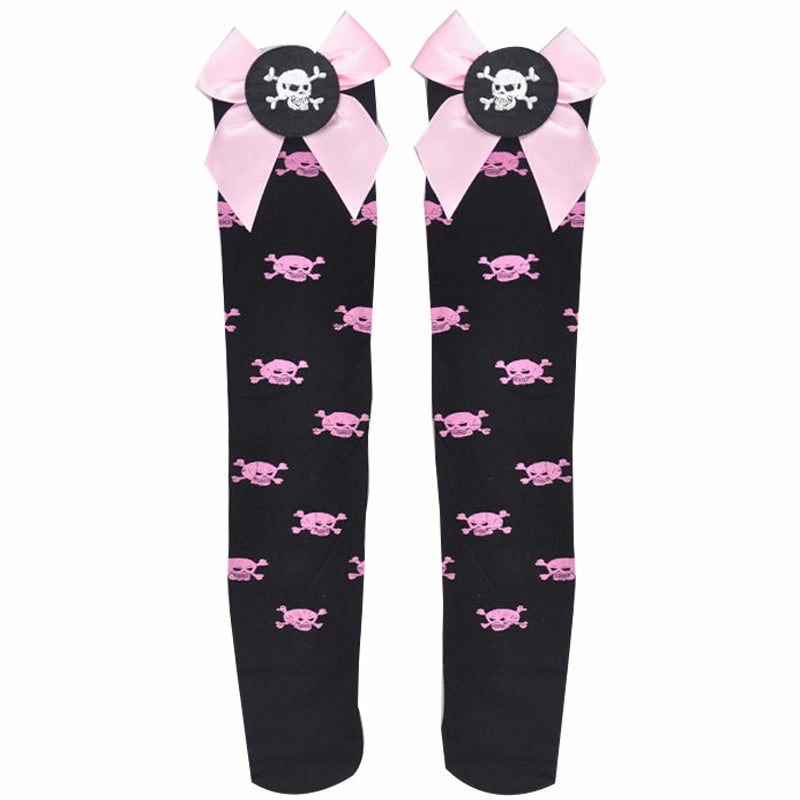 Japanese Lolita Skull Black Leg Socks Stockings - Jam Garden