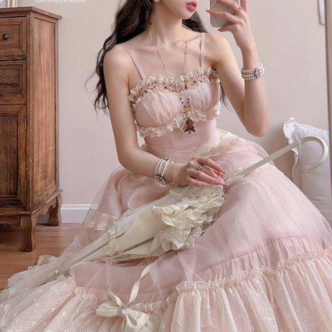 Mori girl pink sweet princess dress
